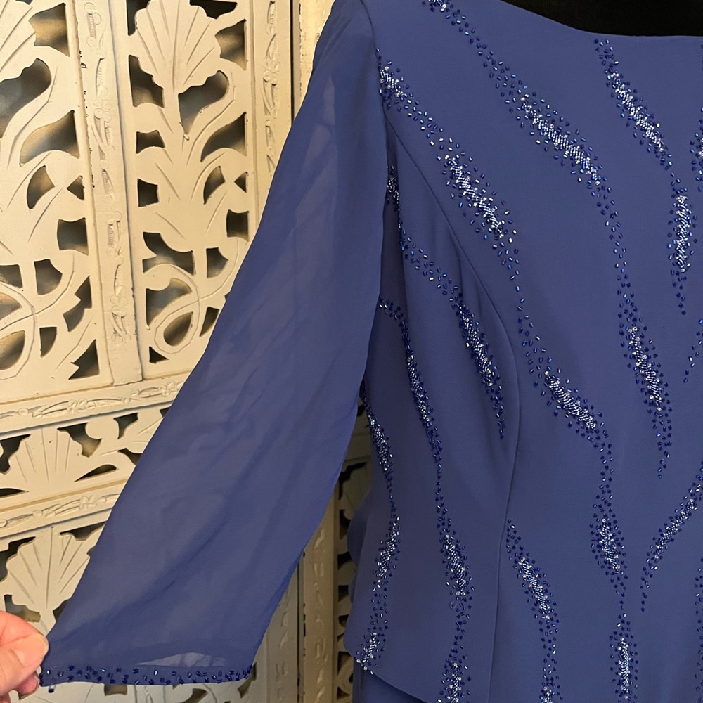JADE BY JASMINE PRETTY PERIWINKLE BLUE WITH BEADING SHORT SLEEVE FORMAL DRESS - Picture 6 of 13